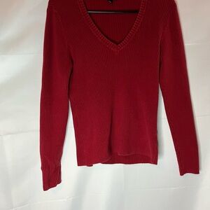 a.n.a Red Ribbed V-Neck Sweater